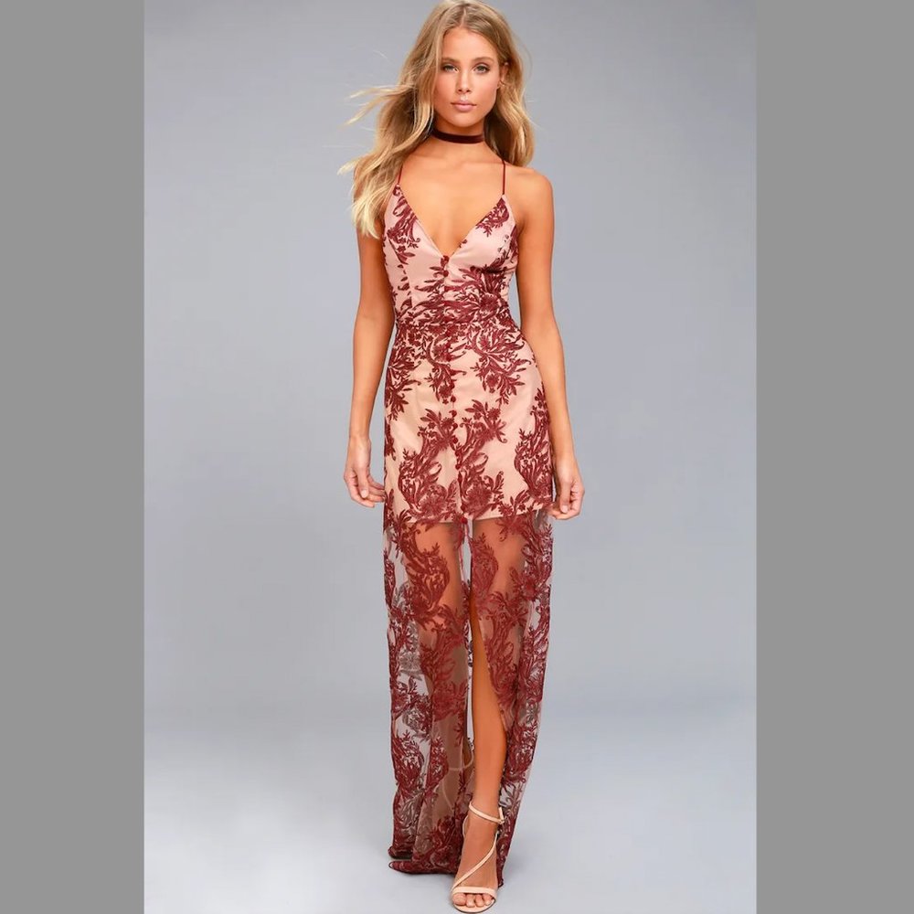 Finders Keepers Spectral Burgundy Lace Maxi Dress Never worn- Size S